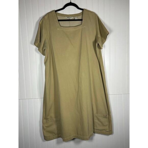 VTG 90's Orvis Size XL beige, green Square Neck Minimalist Sundress 100% Cotton - Picture 1 of 8
